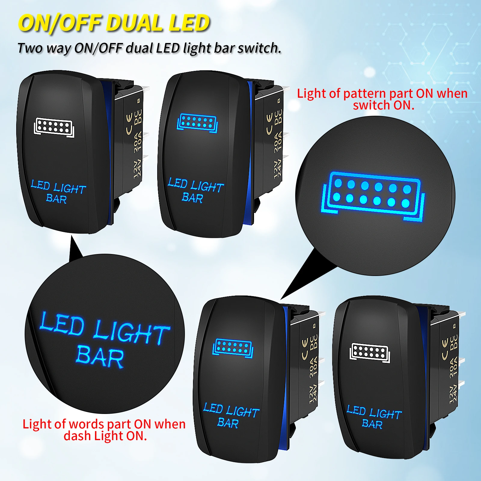 5 Pin Laser Toggle Rocker Switch LED Rock Light On-Off UTV Truck - Foto 3