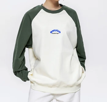 Crewneck hoodie couple 2024 Spring street casual cotton matching color with rotator sleeve men's hoodie