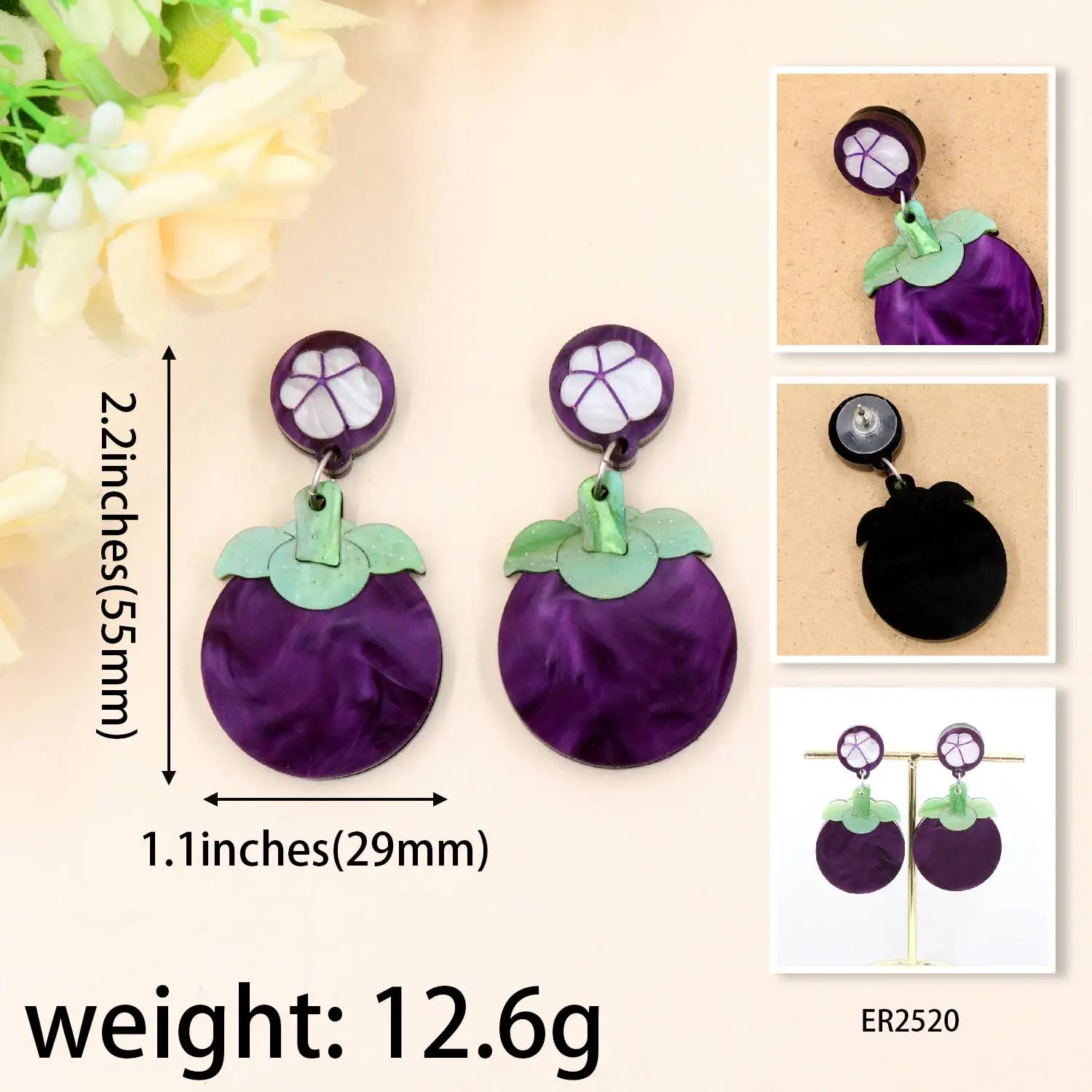 ZSHER2520 Unisex Vintage Drop Earrings Hand Painted Acrylic Laser Cut Pomegranate  mangosteen Summer Dangle for Gift supplier