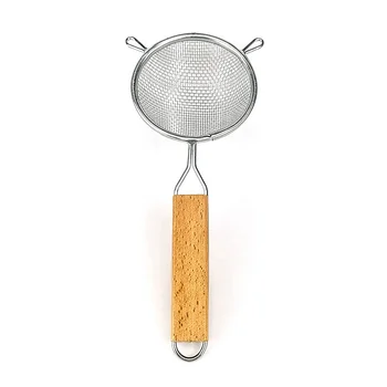 Food safe 8cm Stainless Steel kitchen Skimmer with wooden handle Stainless steel flour sifter