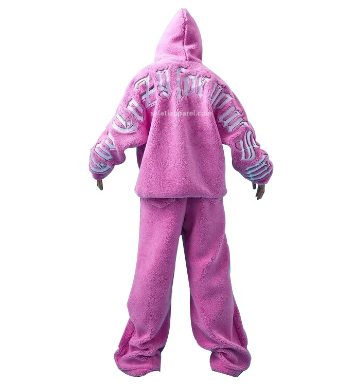 Unisex Tracksuits With Logo Custom Embroidery Fleece Oversized 100% Cotton Sweatsuit Jogger Flared Sweatpants and Hoodie Set Men
