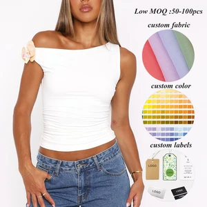 Summer Hot Selling Solid Color Women Slim Fit Sleeveless tank Tops Custom off Shoulder Ladies Crop Plain t Shirt