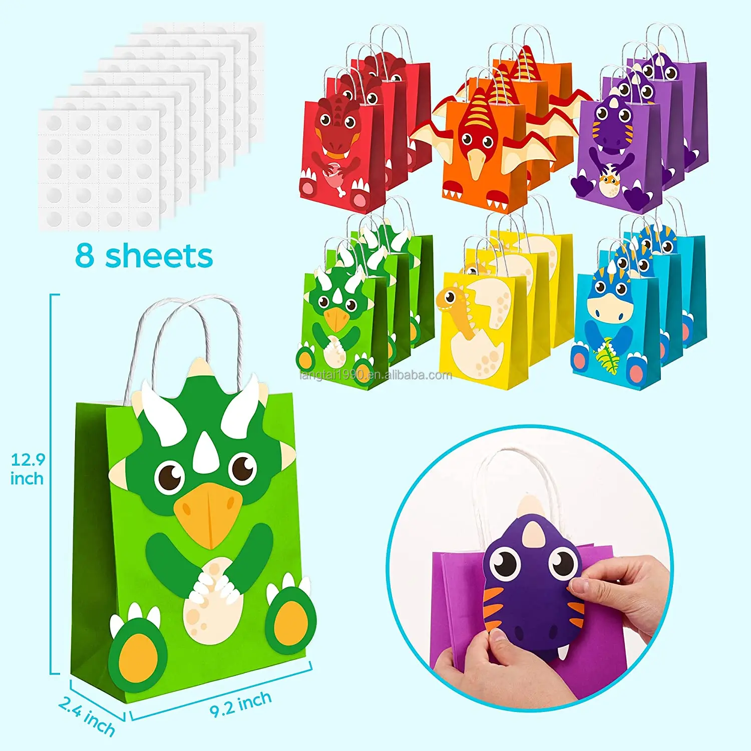 18 Pack Diy Dinosaur Party Favor Gift Bags With Handles For Boys Girls