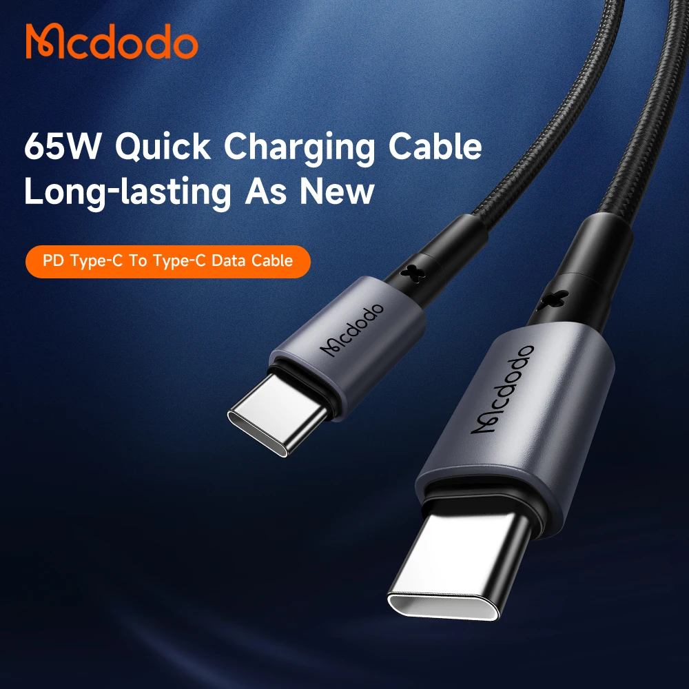 Mcdodo 1m/1.5m 3ft/5ft 65W PD USB C to Cable Gold Plated Metal Housing 60W Charging Nylon