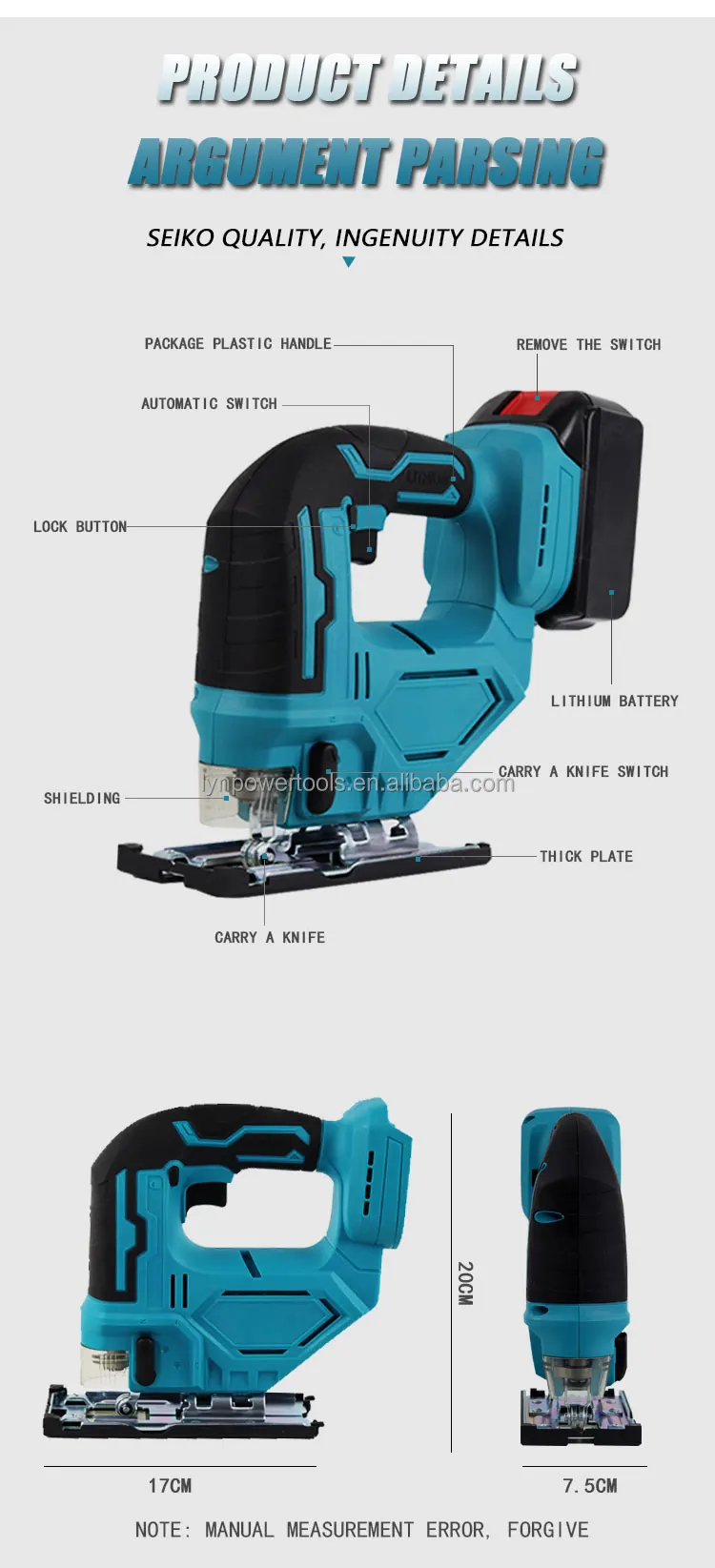Km 21v Power Jig Saw Cordless Lithium Battery Woodworking Handheld