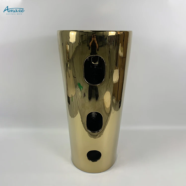 Luxury sanitary ware plated gold color basin bathroom sink ceramic full pedestal gold wash hand basin details