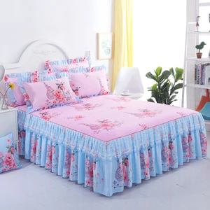 Wholesale Price 100% Polyester Custom Hot Sell 12 Colorful Patterns Lace Bedding Set 3PCS Bed Skirt Set