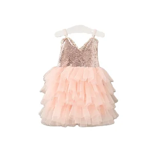 OEM Design Sleeveless Kids Party Dress in Summer High Quality Lace Sequin Girls Dress