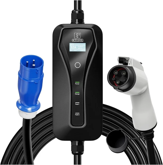Portable EV Charger Type2 7KW 32A EVSE Charging Box CEE Plug Type1 j1772 GB/T Cord Charger 5M Cable for Electric Vehicle