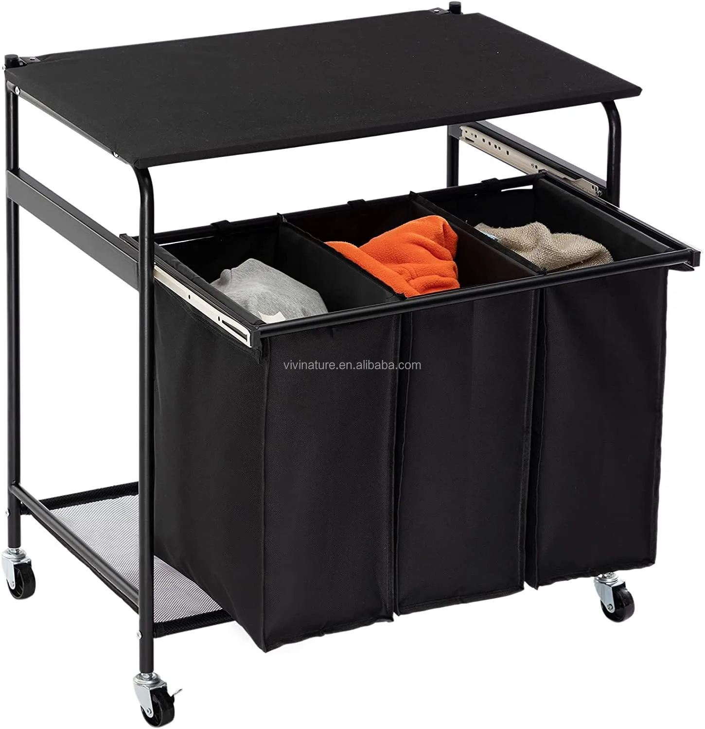 Металлический каркас сверхмощный Прачечная сортировщик электронной ручной тележки гладильная доска, вытащить 3 мешка с wheelsed