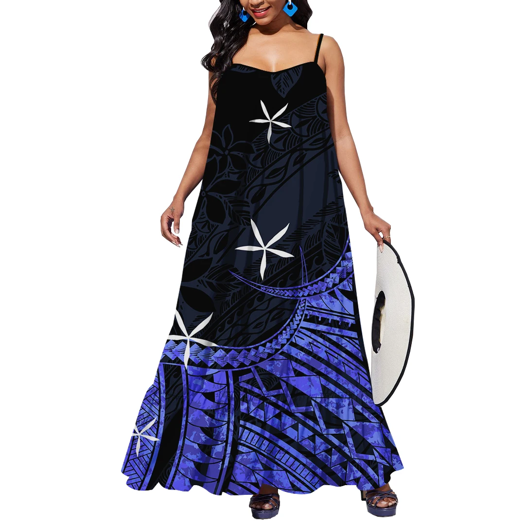 Polynesian Dress Fashion Party Sexy Tropical Floral Long Sling Samoa Tribal  Design Women Clothing Plus Size Dress