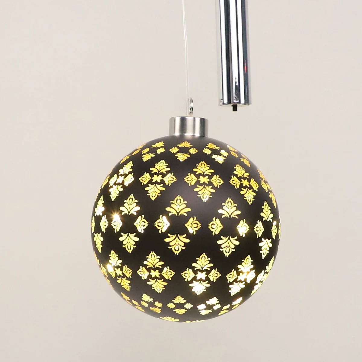 LED hanging Christmas glass bauble custom laser engraving flower pattern blown glass ball Xmas ornaments wholesale