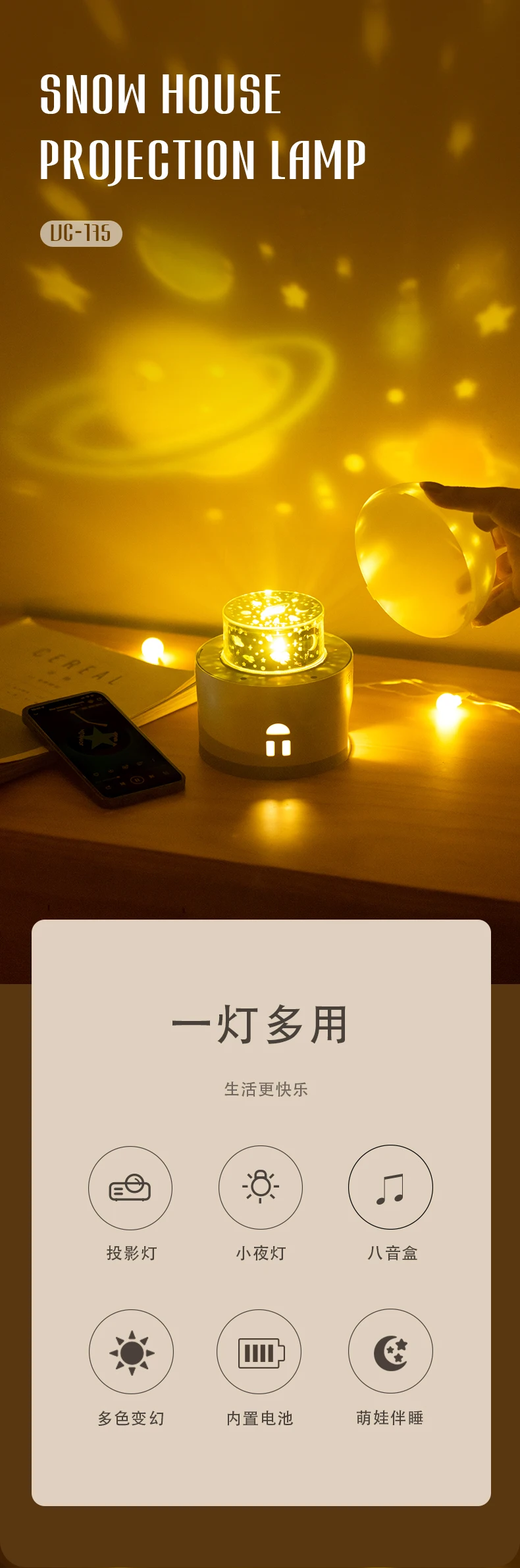 360 Degree Rotating Atmosphere Led Projector Lamp Music Romantic