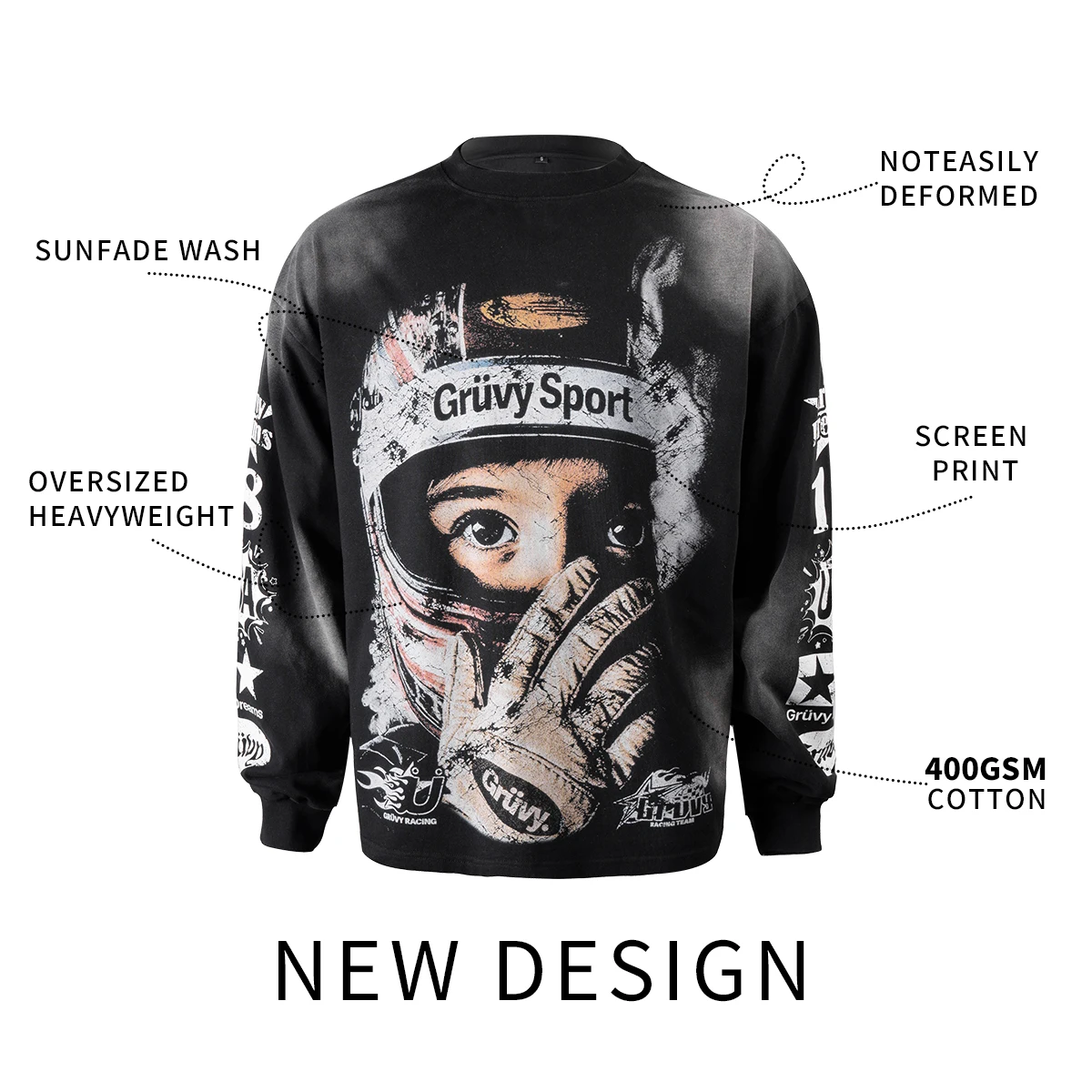 product 100cotton 400gsm oversized heavyweigh sweatshirt for men drop shoulder custom logo screen printing vintage acid wash sweatshirt-2