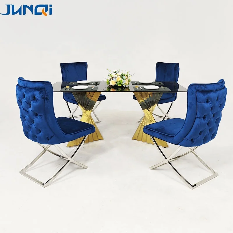 Junqi Wholesale Factory Modern Dining Room Furniture Table Set 8 Chairs