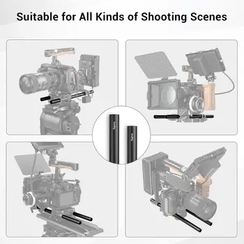 For SmallRig 16 Inches (40 Cm) Black Aluminum Alloy 15mm Rod with M12 Female Thread Pack of 2 Camera Accessories product image