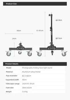 AMBITFUL 61-81cm/21-31.9" Profession Removable Very Sturdy Folding Floor Light Stand and Wheels for Studio Flash LED Light detail image