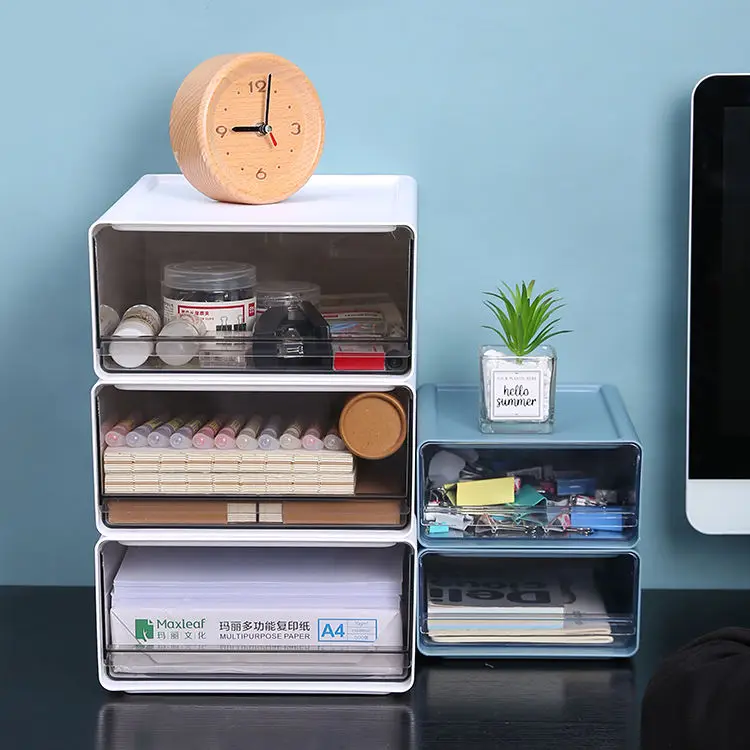 Solid Color Desk Drawer Storage Box New Product Ideas for Office Accessories-Rectangle Plastic Sundries Stationery Stackable