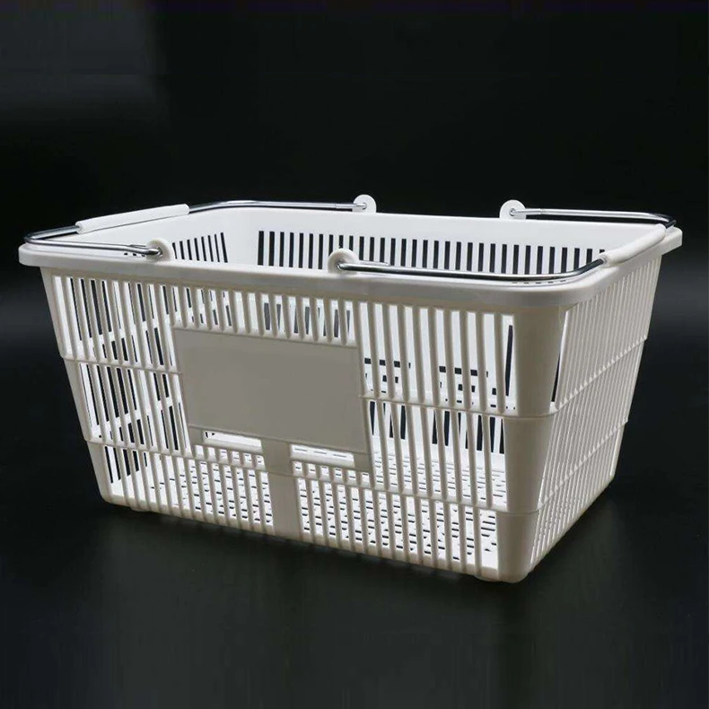 17L Red Color Plastic Supermarket Hand Basket with Two Handles Quality Shopping Baskets Mesh Style Plastic Rolling Basket manufacture