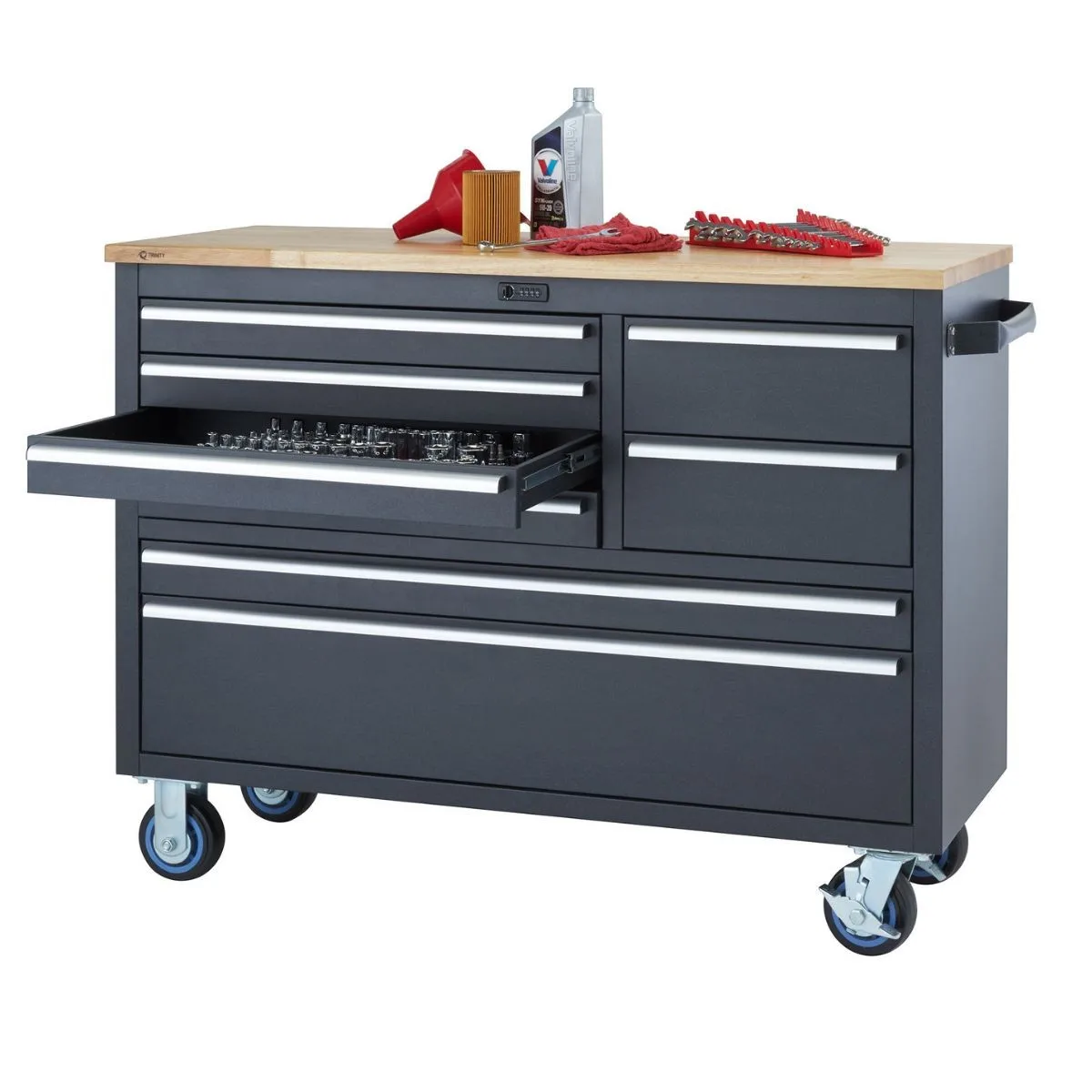 Distribution 48 Inch  8-DRAWER ROLLING GARAGE WORKSHOP WORKBENCH  W/ COMBO LOCK