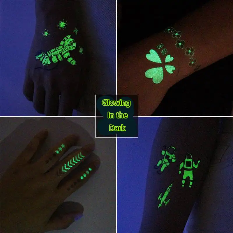 Временный УФ-свет красочная неоновая татуировка наклейка на заказ водонепроницаемая детская светящаяся в темноте