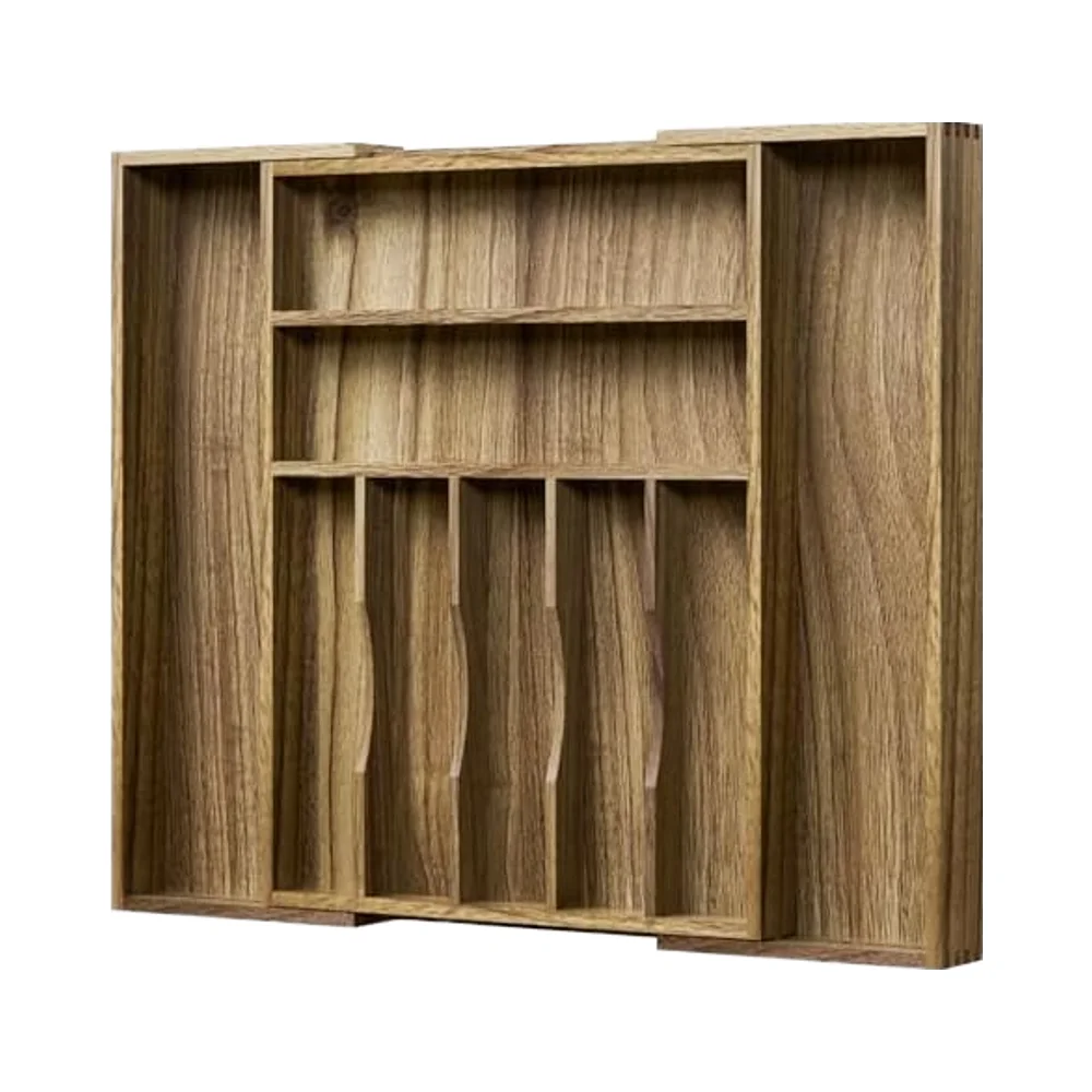 Expandable Acacia Wood Kitchen Silverware Drawer Organizer 7-9 Slots Utensil Cutlery Divider Tray Storage