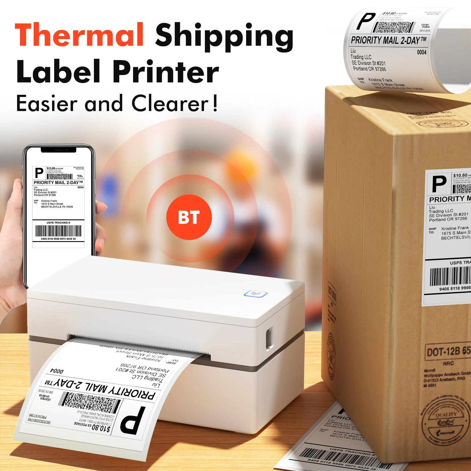 Luck Jingle  110mm Sticker Waybill Printer for Express Logistics 200dpi GD985 USB BT Shipping Barcod Printer4