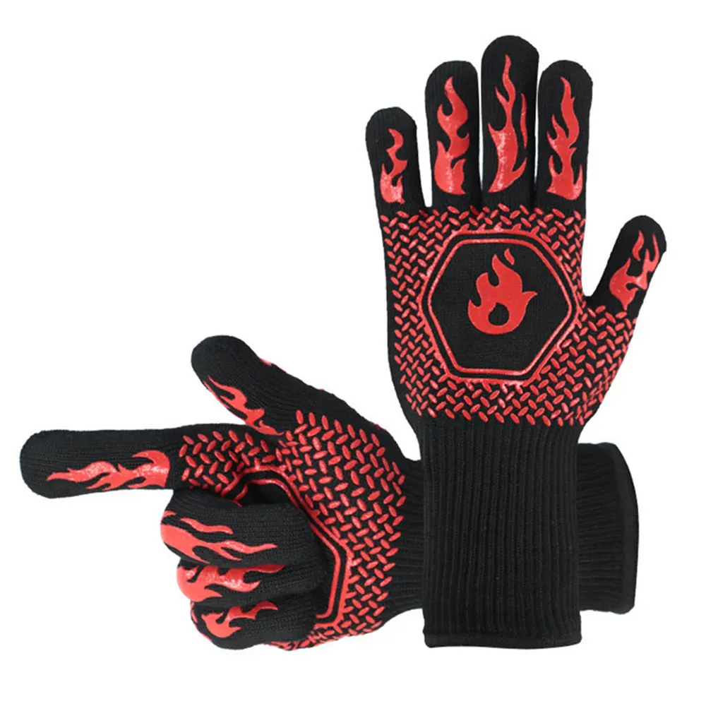 USSE Hot Selling High Temperature Resistance Silicone Cotton BBQ Gloves Oven Mitts Fireproof Heat Insulation LFGB Certified supplier