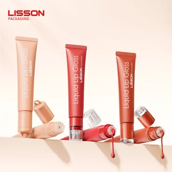 Custom 10ml Squeeze Lip Gloss Tube Pink Lip Balm Plastic Tube Packaging 0-degree Soft Silicone Applicator with Screw Cap