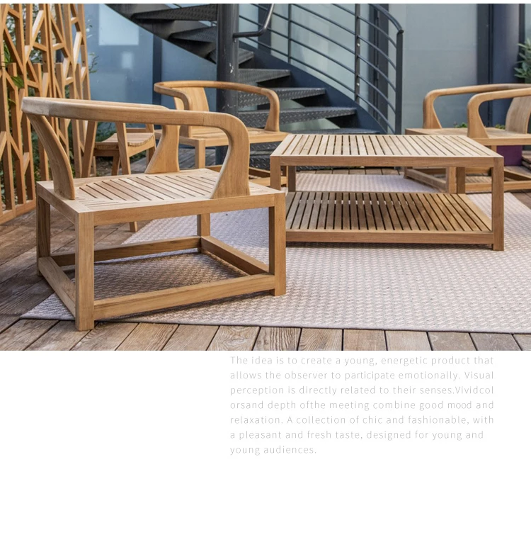 Nordic Style Solid Wood Sofa Balcony New Chinese Villa Garden Courtyard