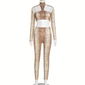 Dropshipping New Arrivals 2026 Women Clothing Snake Print Wholesale Long Sleeve Two Piece Pants Set
