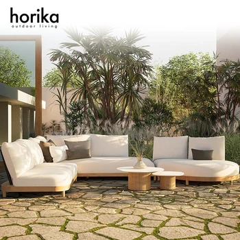 Luxury Modern Hotel Garden Teak Wood Furniture Outdoor Waterproof Teak Sofa Patio Sectional Sofa Set Combination