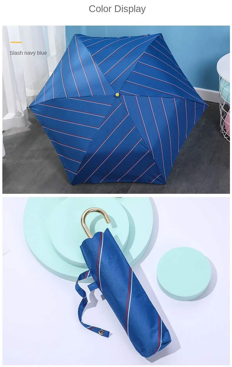 Printing 6k Three Folding Pocket Rain Ladies Sun Umbrellas Semi-Automatic J Shape Handle Umbrella