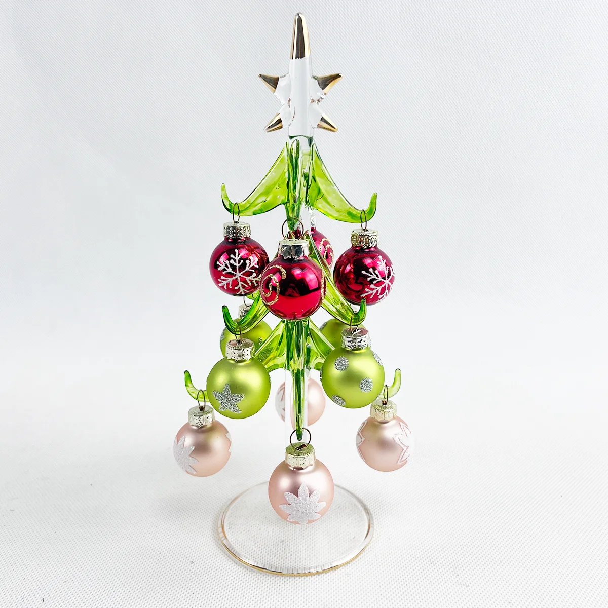 Festive 21 cm Blown Glass Christmas Tree with Miniature hand painted bauble Ornaments for home table decoration wholesale