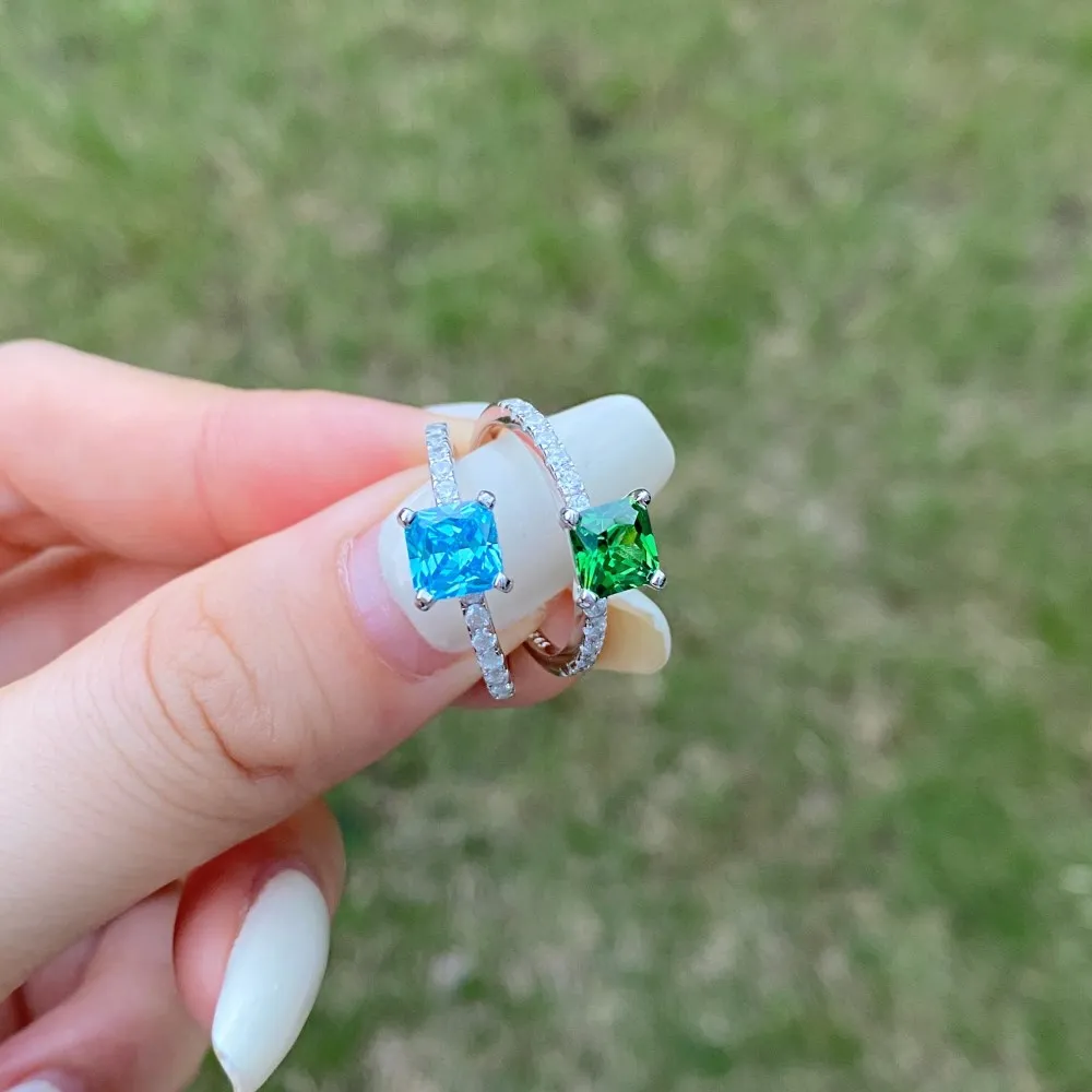 KAKODIY High Quality Style Design Eternity Cubic Zirconia Square Wedding 925 Sterling Silver Ring Green Gemstone Jewelry Ring for Women detail 4