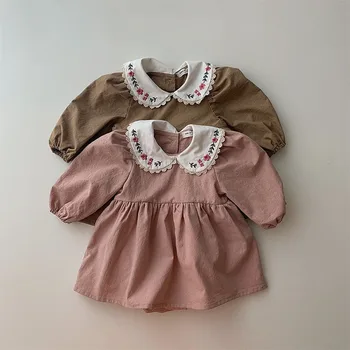 Ins new girls baby doll collar embroidered dress baby cotton casual bodysuit