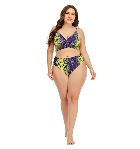 Custom Plus Size Women Snake Printed Bikinis High Waisted Two pieces Swimwear & Beachwear Floral Print Swimwear