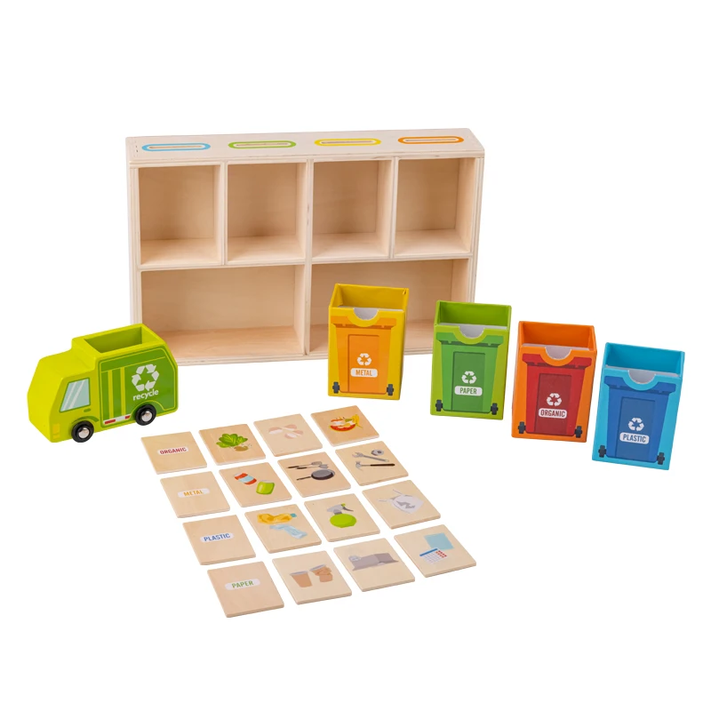 Деревянные контейнеры для сортировки натуральных материалов зеленый Мусоровоз центр переработки игрушек игровой набор с аксессуарами сокращает и повторно использует