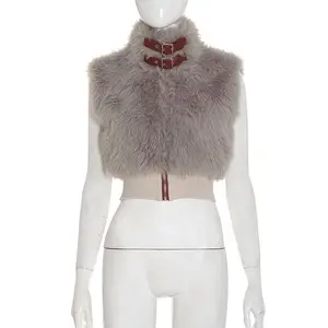 Dropshipping 2026 Fall Winter New Hot Sexy Fashion Crop Top Women Tank Tops Fur Plush Vest