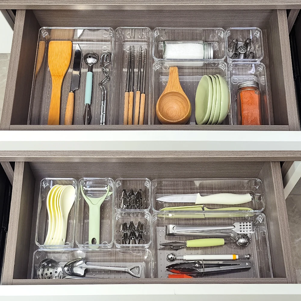 Clear Plastic Storage Drawers Stackable Clothes Dividers Desk Storage