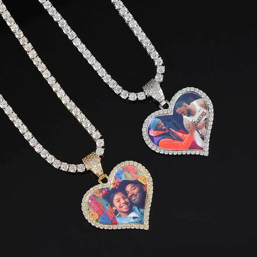 Gold Iced Out Heart Custom Photo Necklace Pendants Hip Hop Jewelry ...