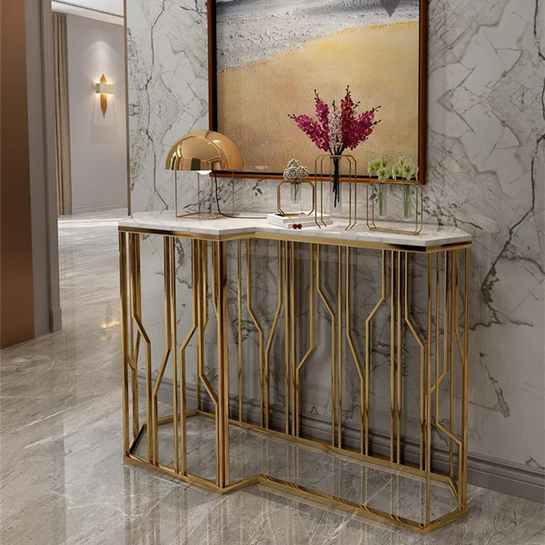 LITTLE TREE 大理石風デコラ コンソールテーブル ゴールドの脚付き