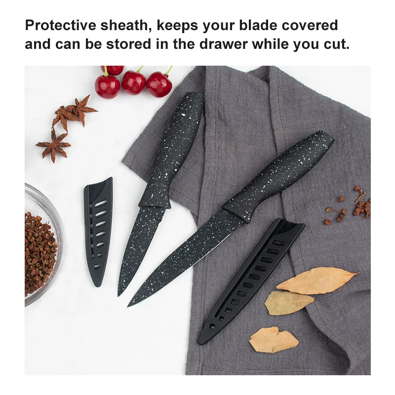 Wholesale Multifunctional Chef Knife Set Stainless Steel 6 PCS Non-stick Coated Kitchen Knife Set with Plastic Sheath