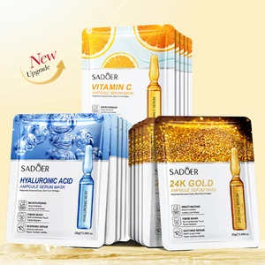SADOER Ampoules 24k Gold Hyaluronic Acid Facial Mask Vitamin C Moisturizing Skin Care Organic Vegan Facial Mask Sheet