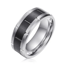 Black Silver Tungsten Carbide Ring - 8mm Width -Black and Silver Tungsten Man Rings Scratch Resistant