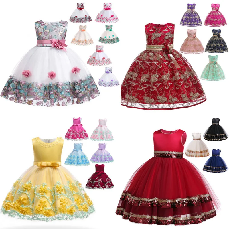 2019 latest designs hot sale lace birthday flower party children clothes wedding princess little kids clothing girls dress