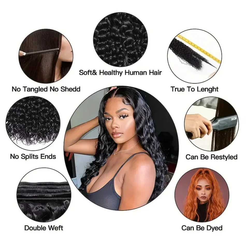 Human Hair Water Wave Double Weft Bundles For Women Natural Black Color 100% Human Hair Quality Pure Brazilian Hair 8-32 Inch_voghion.com
