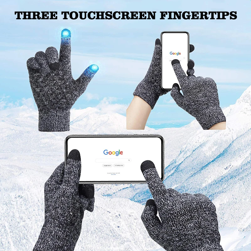 wholesale custom knit gloves unisex thick plush warm gloves touchscreen silicone non-slip knitted gloves winter