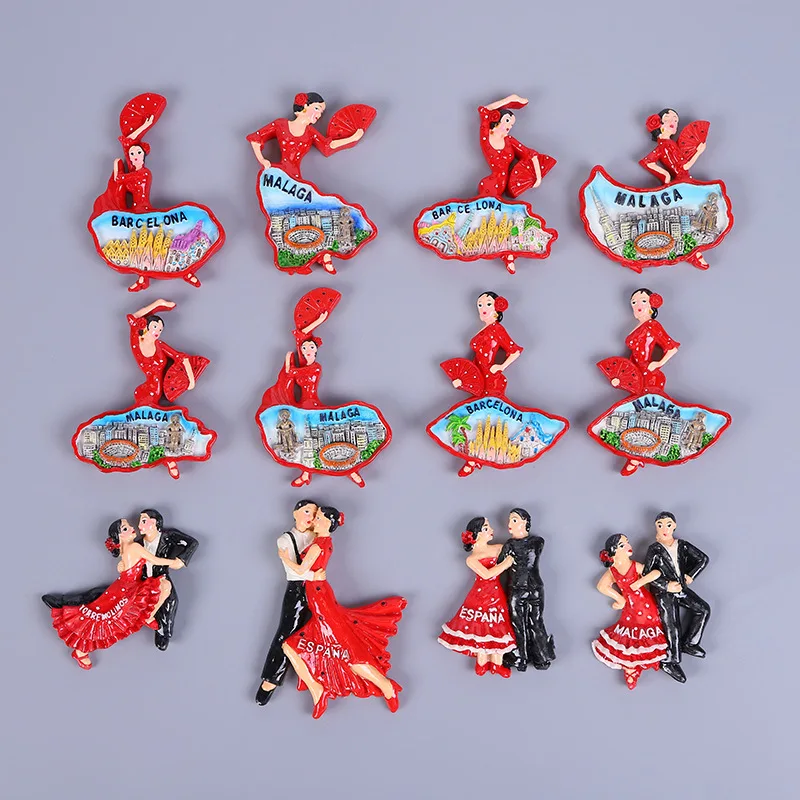 Magnete Frigo 3D Ballerina Flamenca Barcellona - Souvenir Viaggio Spagna, Decorazione Casa, Resina 12x10 Cm