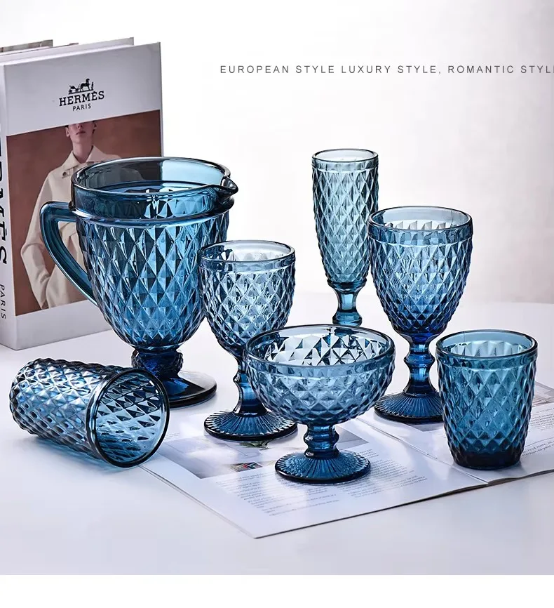 Kaly's Modern Thick Glass Wine Glasses 150ml Capacity in Blue Grey &  Colorful Options for Weddings & Parties (Model K022)